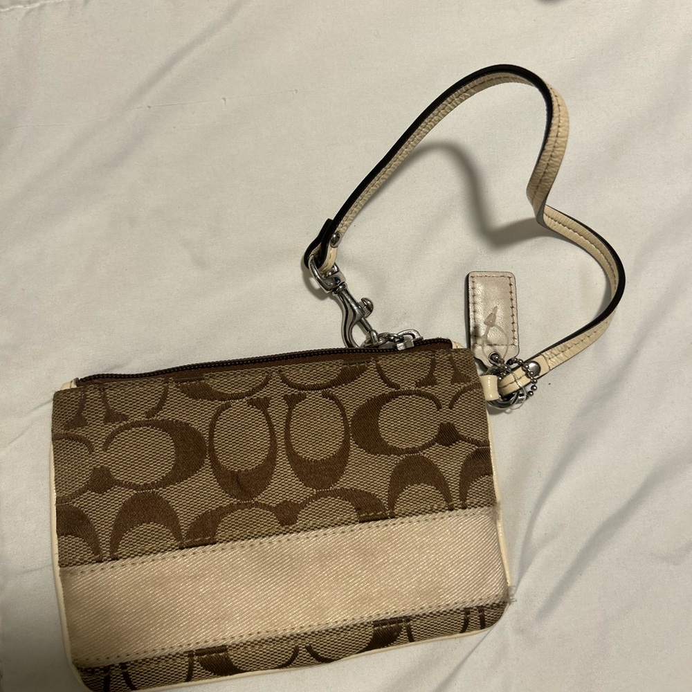 Coach Signature Brown and Cream Wristlet